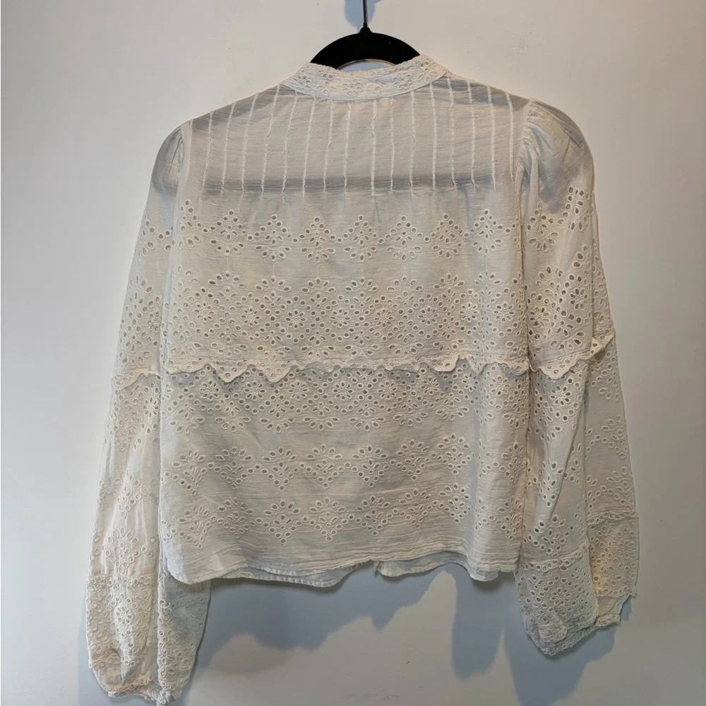 LoveShackFancy Ivory‎ Eyelet Lace Button-Down Blouse